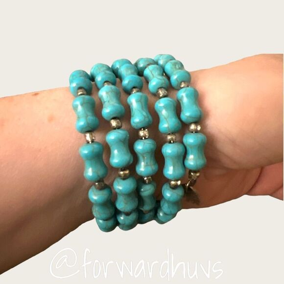 Bundle Sale 3 for $15 | Handcrafted Faux Turquoise Wire Wrap Bracelet - Picture 1 of 9